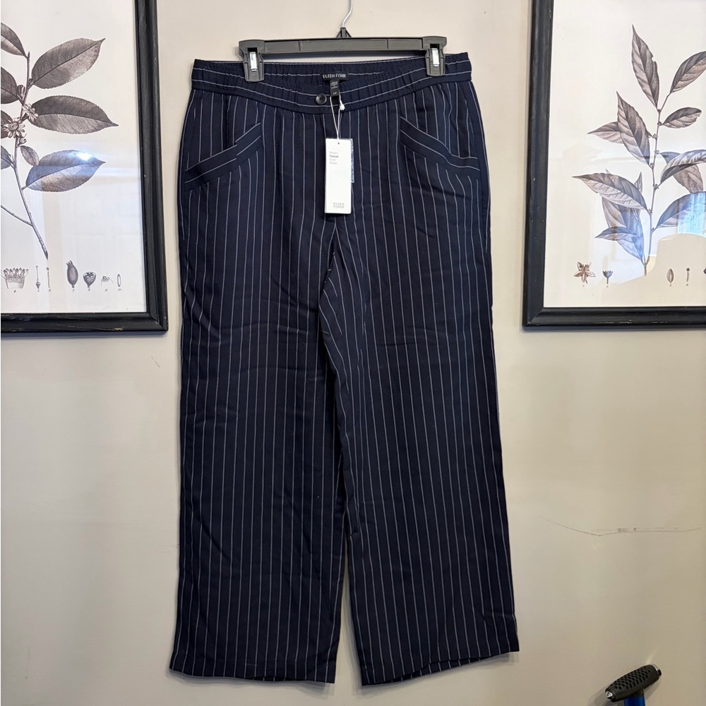 NWT Eileen Fisher Woven Tencel Grain Stripe Cropped Pants Size S